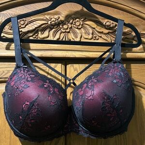 Cacique Black and Pink Lace Bra